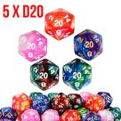 Kit 5 Dados D20 Mesclados - RPG