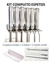 Kit 5 Espetos Churrasco grande Lâmina 70cm com Porta Espeto e espalhador de brasa