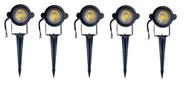 Kit 5 Espetos De Jardim Refletor De Led 5W Branco Quente