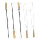 Kit 5 Espetos Simples e duplo Inox c/ Cabo madeira churrasco