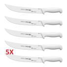 Kit 5 Facas de Açougueiro Mundial 10" em Aço Inox Curvada Larga Cabo Branco Profissional (5517-10)