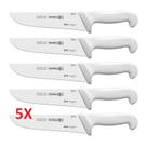 Kit 5 Facas de Açougueiro Mundial 8" em Aço Inox Reta Larga Cabo Branco Profissional (5520-8)