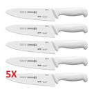 Kit 5 Facas de Cozinha Prossifional Mundial 8" Triangular Larga Aço Inox Cabo Branco (5510-8)