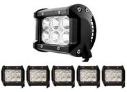 Kit 5 Farol de Milha 18w 6 Leds Aux Luz Quadrado Universal Caminhão Jeep Trilha Moto Carro Ônibus Lancha Barco Off Road