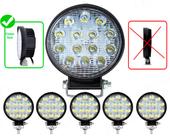Kit 5 Farol Milha Redondo 42w 14 Leds Jeep Troller Atv Suv Universal 12v/24v Off-road 6000k Longo Alcance A prova d'água