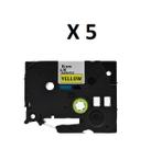 Kit 5 Fitas Compatível Brother Tze-611 Amarelo Letra Preta 6mm