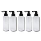 Kit 5 Frascos Tampa Válvula Pump 100ml Cilíndricos Viagem Sabonete Liquido Skincare Shampoo