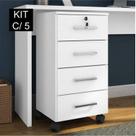 Kit 5 Gaveteiros 4 Gavetas com Rodízios e Chave Gávea Office Branco