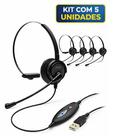 Kit 5 Headsets USB Zox DH-60 com Cancelamento de Ruído, Controle de Volume e Mute Profissional para Call Center e VoIP