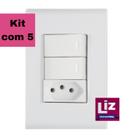 Kit 5 Interruptor Duplo Com Tomada Tramontina Liz Branca