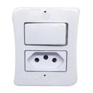 Kit 5 Interruptor Simples 1 Tecla + Tomada 10A 2p+t Sobrepor Com Espelho Branco Externo Bivolt 127v e 250v Linha Viena