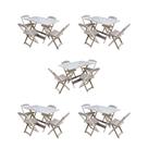 Kit 5 Jogos de Mesa Dobravel com 4 Cadeiras de Madeira 120x70 para Restaurante e Bar- sem Pintura