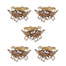 Kit 5 Jogos de Mesa Dobravel com 6 Cadeiras de Madeira 120x70 para Restaurante e Bar - Mel