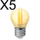 Kit 5 lampada led retro filamento bolinha g45 4w 2200k ambar biv e27 galaxy