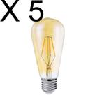 Kit 5 lampada led retro filamento st64 pera 4w 2200k ambar biv e27 galaxy