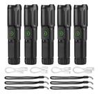 Kit 5 Lanternas Usb Recarregável Mais Potente Luz Caça Led