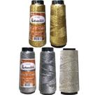 Kit 5 Linhas Ribbon Brilhante Soberano 30 Metros Cada Unidade Crochê Ouro e Prata para Fazer Sousplat, Bolsas, Roupas, Artesanatos e Cestas