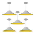 Kit 5 Luminária Pendente Chapéu Chinês Com Interior Amarelo Com Fiação 110/220v