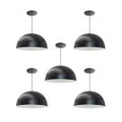 Kit 5 Luminária Pendente Meia Lua 24cm Com Interior Branco Brilho Fiação 110/220v
