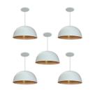 Kit 5 Luminária Pendente Meia Lua 24cm Com Interior Cobre Fiação 110/220v