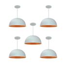 Kit 5 Luminária Pendente Meia Lua 24cm Com Interior Laranja Fiação 110/220v Kit 5 Luminária Pendente Meia Lua 24cm Com Interior Laranja Fiação 110/220v