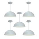 Kit 5 Luminária Pendente Meia Lua 34cm Com Interior Branco Brilho Com Fiação 110/220v