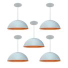 Kit 5 Luminária Pendente Meia Lua 40cm Com Interior Laranja Fiação 110/220v