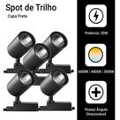 Kit 5 Luminária Preto Trilho Spot Led 20W 3500K Branco Quente