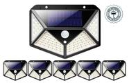 Kit 5 Luminária Solar Parede 100 Led Sensor Presença Com 3 Funções Preta