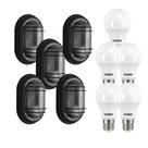 Kit 5 Luminárias Arandelas Tartaruga Suprema Preta com Lâmpadas 9w 6500k - Taschibra