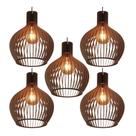 Kit 5 Luminarias Grande Pendente De Teto Decorativo De Madeira Rustico Retro Marrom