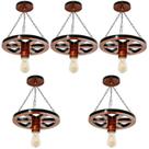 Kit 5 Luminárias Pendente Lustre Roda de Carroça em Madeira Maciça 33cm Rústico Colonial Vintage Retrô