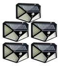 KIT 5 Luminárias Solar 100 Led Sensor Presença Parede Externa