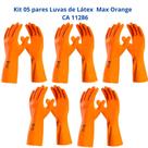 Kit 5 Luvas Limpeza Látex Laranja Reforçada Forrada Max Orange DA208 Danny CA 11286