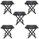 Kit 5 Mesas Dobráveis de Plástico Quadrada 80x72cm Bistrô Preta