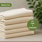 Kit 5 Pano De Prato Especial Algodão Crú E Branco Rustico Cozinha Louça Casa Dia a Dia