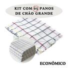 Kit 5 Panos De Chão Branco Listrado Grande 65cm x 43cm Limpeza Geral Quadriculado Duplo
