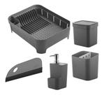 Kit 5 Pc Dispenser Escorredor Louça Talher Rodinho Lixeira
