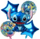 Kit 5 Pçs Balão Metalizado Stitch Estrela Azul Escuro Redondo Stitch