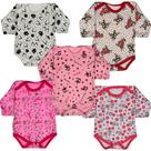 Kit 5 Pçs Body M/Longa Suedine Estampado 100 Algodão Menina Menino