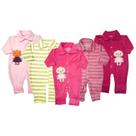 Kit 5 Pçs Macacão Bebê Plush Longo Bordado Inverno Enxoval