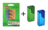 Kit 5 peças 2 Apontadores com Coletor + 2 Borrachas Bicolor