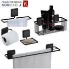 Kit 5 Peças Acessórios De Banheiro Toalheiro Saboneteira Papeleira Adesivo Dupla Face Preto Fosco - Future Kit 5 Peças Acessórios De Banheiro Toalheiro Saboneteira Papeleira Adesivo Dupla Face Preto Fosco - Future