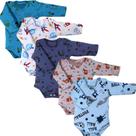 Kit 5 Peças Body Bebe M/Longa Estampado 100 Algodão Menino Menina