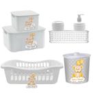 Kit 5 Peças c/ Cesto Roupas Bebê Organizador Rattan Caixa e Lixeira de Quarto Infantil Kit higiene