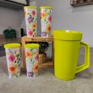 Kit 5 Peças Flores - Jarra e Copos Tupperware