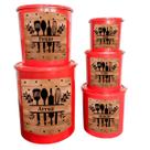 Kit 5 Peças Porta Mantimentos Redondos Plásticos Conjunto Decorado Kit 5 Peças Porta Mantimentos Redondos Plásticos Conjunto Decorado