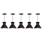 Kit 5 Pendente Lustre Luminária Berlin 15cm Preto