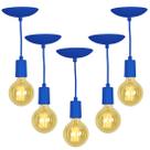 Kit 5 Pendente Tubo Cilindro Alumínio Azul com Lampada