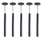 kit 5 Pendente Tubo Preto 40 Cm + Lâmpada LED Branco Frio